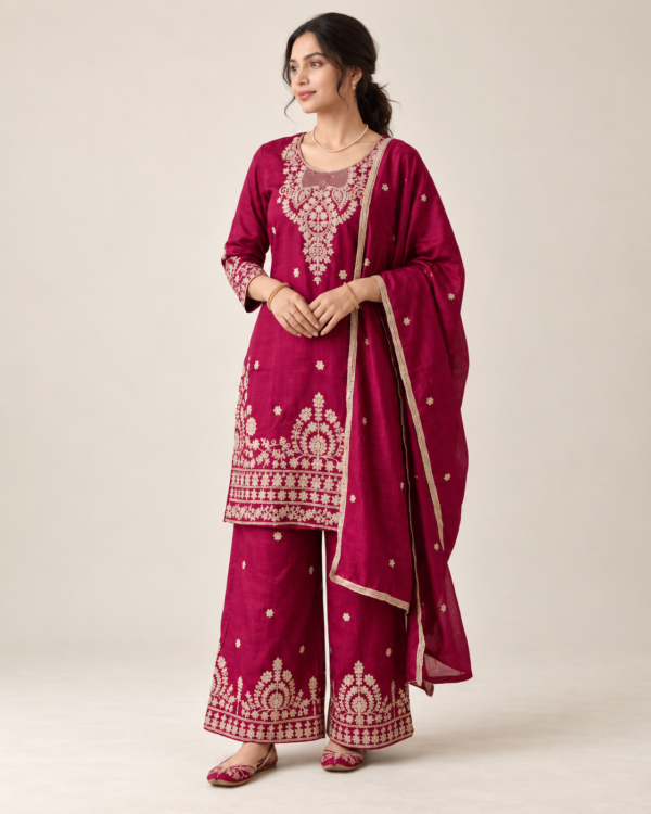 Rani Pink Embroidered Kurta Set