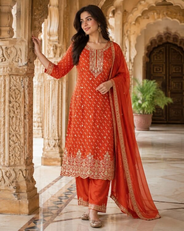 Orange Bandhani Embroidered 3-Piece Suit - DES-RANG 2