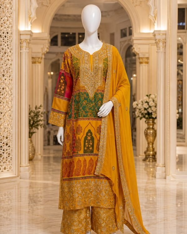 Mustard Yellow Georgette Embroidered 3-Piece Pakistani Suit - DES-AAFIYA 5