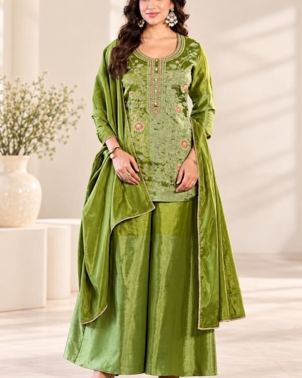 Parrot Green Silk Palazzo Suit Set